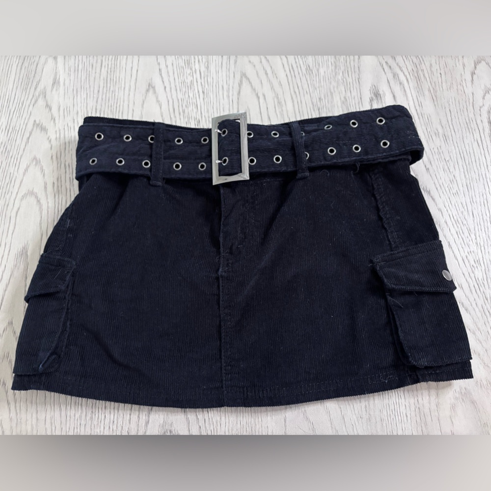 Princess Polly Black Belted Corduroy Skirt Size 4